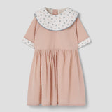 Popelin Mauve Pink Plumeti Short Dress With Bib Collar