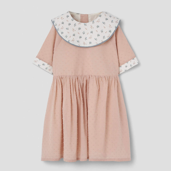 Popelin Mauve Pink Plumeti Short Dress With Bib Collar
