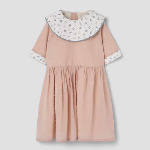 Popelin Mauve Pink Plumeti Short Dress With Bib Collar