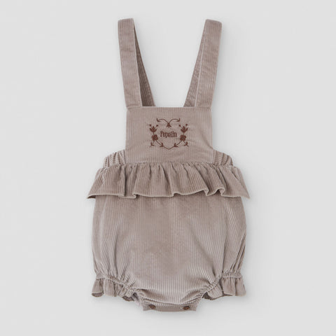 Popelin romper taupe corduroy with frill