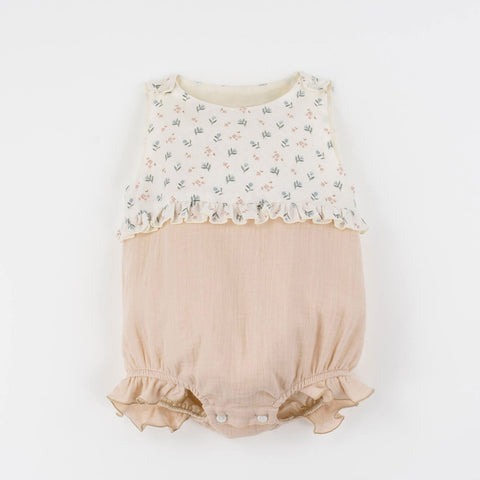 Popelin Floral Contrasting Baby Romper Suit