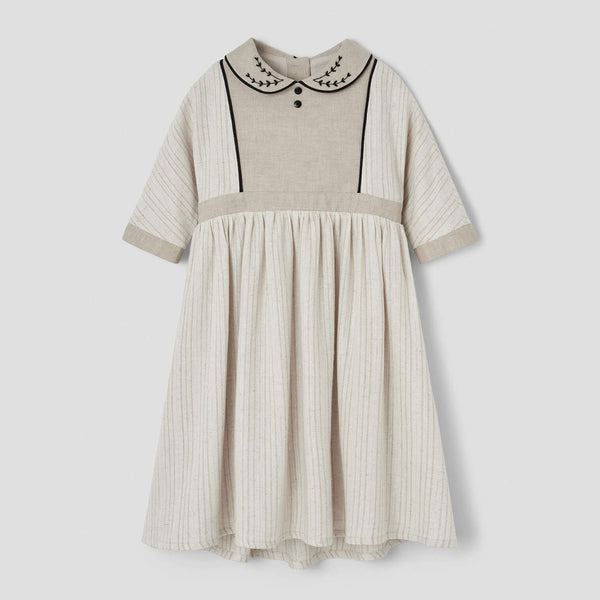 Popelin Silver Lurex Dress With Yoke And Embroidered Baby Collar