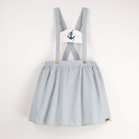 Popelin Stripes Dungaree Skirt With Straps And Anchor Motif