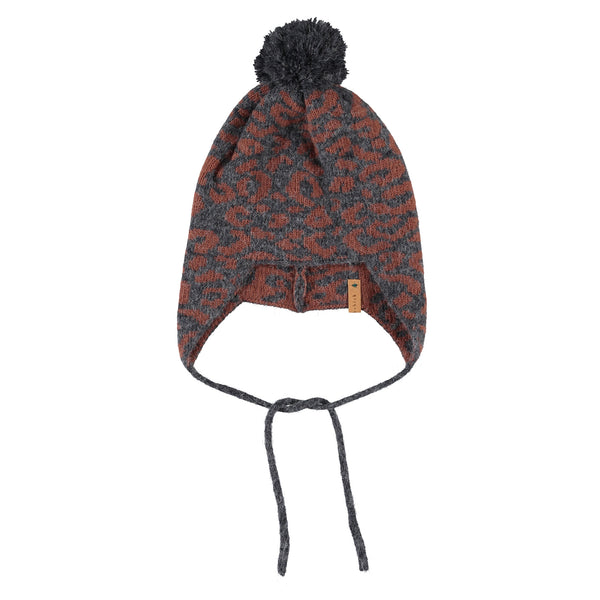 Piupiuchick Knitted Baby Bonnet | Dark Grey W/ Animal Print