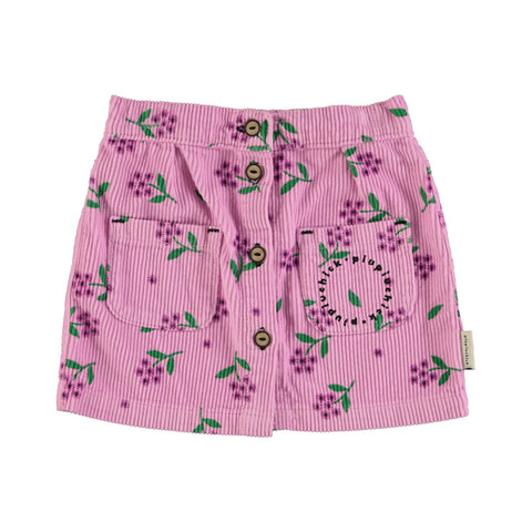 Piupiuchick Knee-Lenght Skirt | Pink Corduroy W/ Flowers Allover