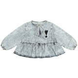 Beau Loves Acid Washed Denim Bows Top