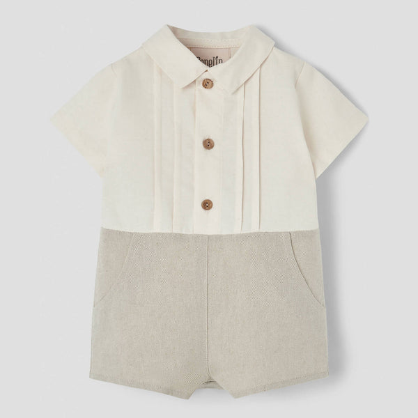 Popelin Sand Oxford Two-Tone Jumpsuit With Shirt Collar