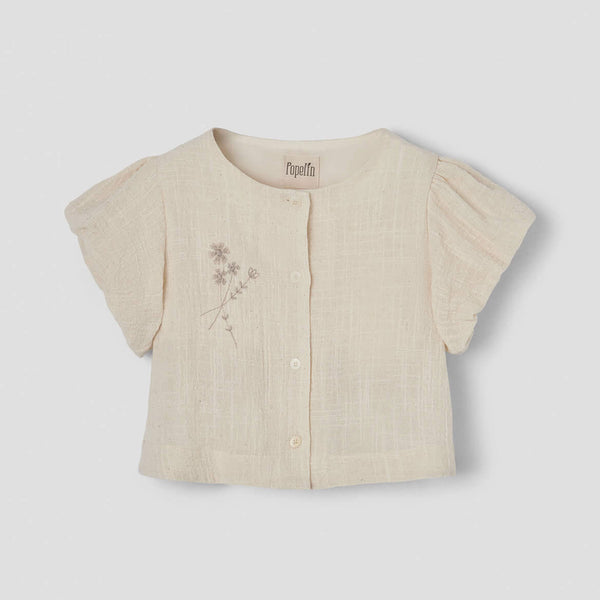 Popelin Off-White Embroidered Blouse With Puffed Sleeves