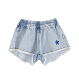 Piupiuchick Shorts W/ Fringes | Washed Blue Denim