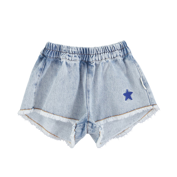 Piupiuchick Shorts W/ Fringes | Washed Blue Denim