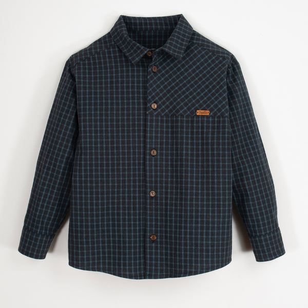 Popelin Blue Plaid Shirt With Collar