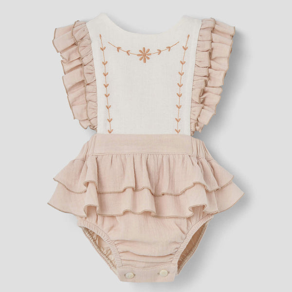 Popelin Dusty Pink Romper Suit With Embroidered Bib