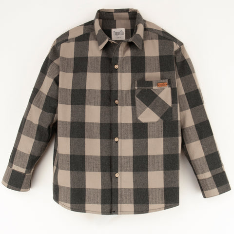 Popelin Taupe Check Shirt With Collar