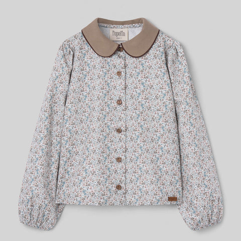 Popelin top micro-flower with embroidered baby collar || 15.3