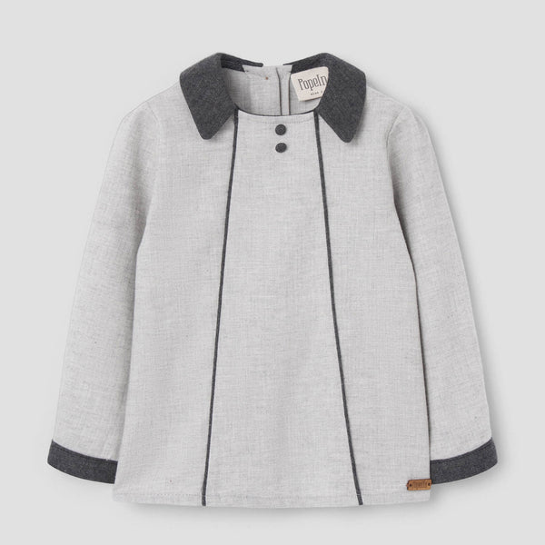 Popelin top light grey herringbone panelled || 20.3