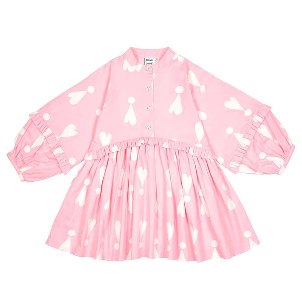 Beau Loves Rose Pink Exclamation Hearts Buttoned Dress