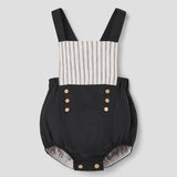 Popelin Black Linen Dungarees With Straps