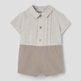 Popelin Taupe Two-Tone Jumpsuit With Shirt Collar