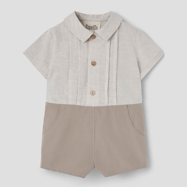 Popelin Taupe Two-Tone Jumpsuit With Shirt Collar