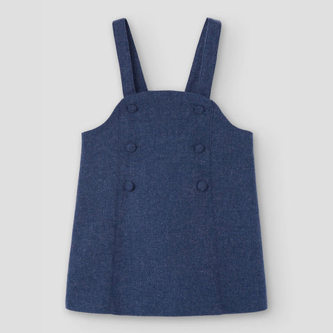 Popelin short dress blue wool with bib || 45.4