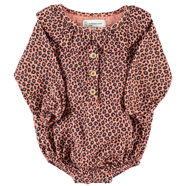 Piupiuchick Baby Jumpsuit W/ Collar | Pink W/ Animal Print
