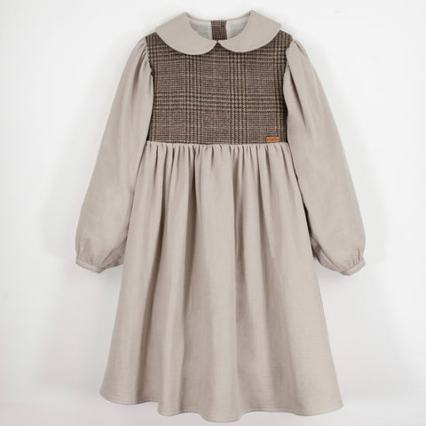 Popelin Sand Two-Tone Dress With Baby Collar