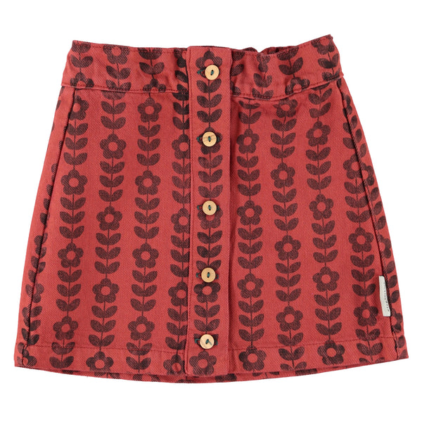Piupiuchick Knee-Lenght Skirt | Bordeaux W/ Black Flowers