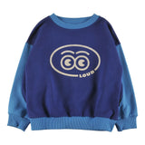 Loud Apparel Sweater Relaxed Fit, Drop Shoulder, Sleeve Colour Block Loud Eyes Logo Print Contrast Navy, Malibu