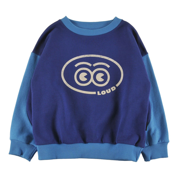 Loud Apparel Sweater Relaxed Fit, Drop Shoulder, Sleeve Colour Block Loud Eyes Logo Print Contrast Navy, Malibu