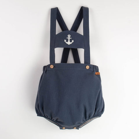 Popelin Navy Blue Anchor Motif Dungarees With Straps
