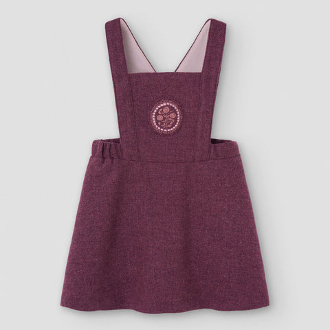 Popelin short dress wine red woollen with embroidered bib yoke || 42.3