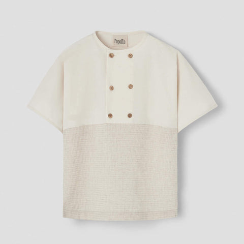 Popelin Sand Waffle Fabric Shirt With Double Breasted Buttons