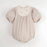 Popelin Sand Embroidered Romper Suit With Yoke