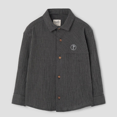 Popelin shirt black gingham with collar || 24.4