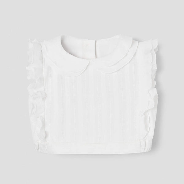 Popelin White Short Top With Double Baby Collar
