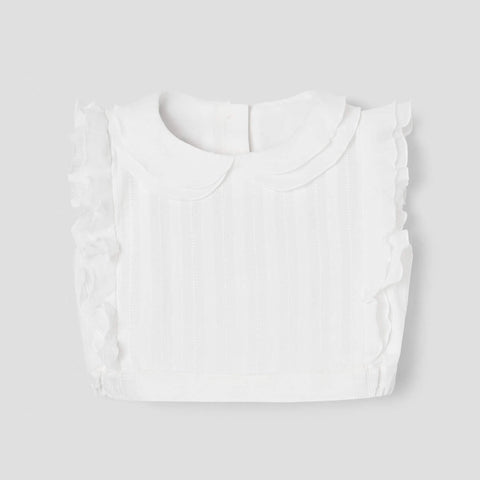 Popelin White Short Top With Double Baby Collar
