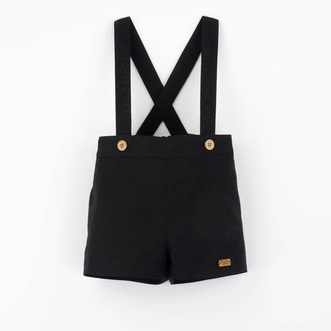 Popelin Black Linen Shorts With Straps