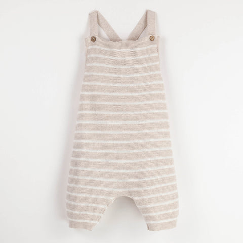 Popelin Off-White Striped Knitted Dungarees