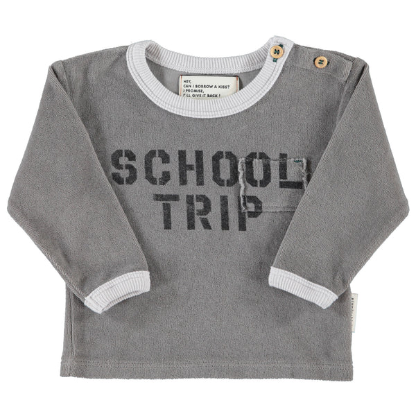 Piupiuchick Terry Cotton Longsleeve T'Shirt | Grey W/ "School Trip" Print