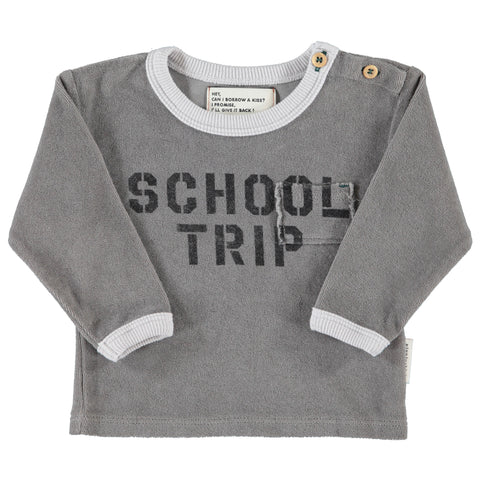 Piupiuchick Terry Cotton Longsleeve T'Shirt | Grey W/ "School Trip" Print
