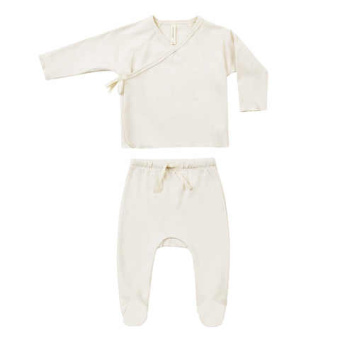 Quincy Mae Wrap Top + Footed Pant Set || Ivory
