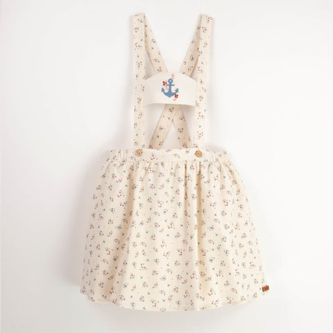 Popelin Floral Dungaree Skirt With Straps And Anchor Motif