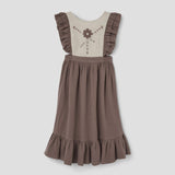 Popelin Brown Dress With Embroidered Bib