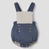 Popelin Slate Blue Linen Dungarees With Straps