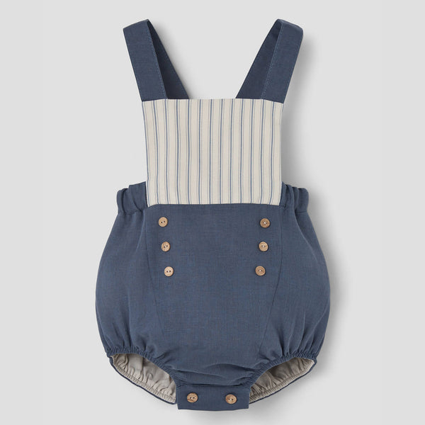 Popelin Slate Blue Linen Dungarees With Straps