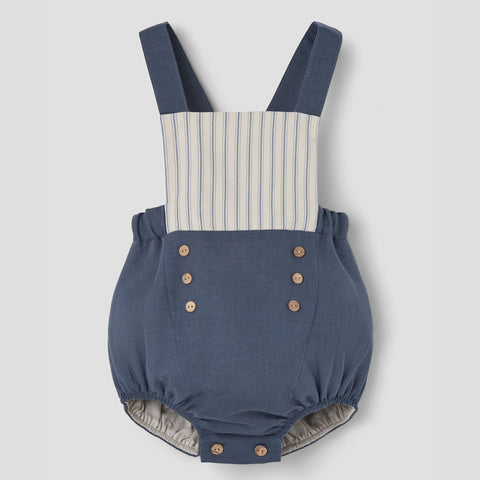 Popelin Slate Blue Linen Dungarees With Straps