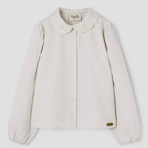 Popelin top off-white with embroidered baby collar || 15.1