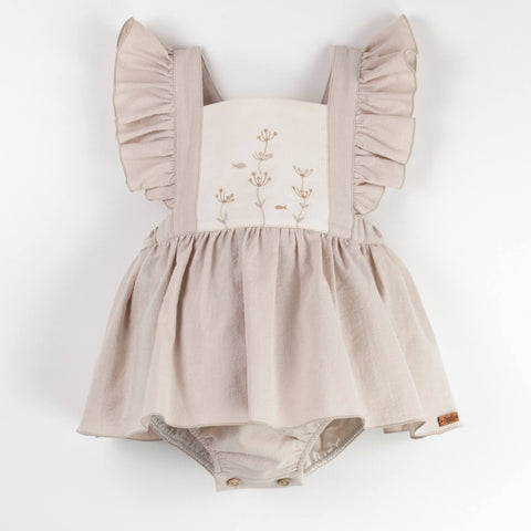 Popelin Sand Romper Suit With Frill