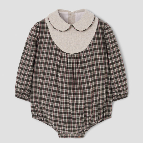 Popelin romper green plaid with baby collar and yoke || 2.3