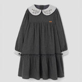 Popelin dress black gingham with embroidered baby collar || 48.4